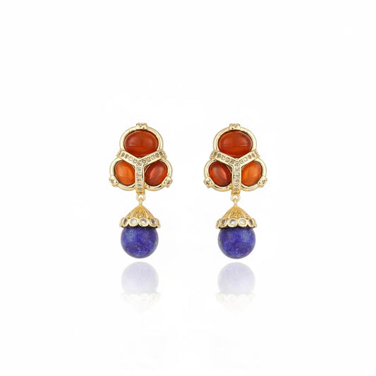 Martins Cabochon Trio Drop Earrings - Red & Blue