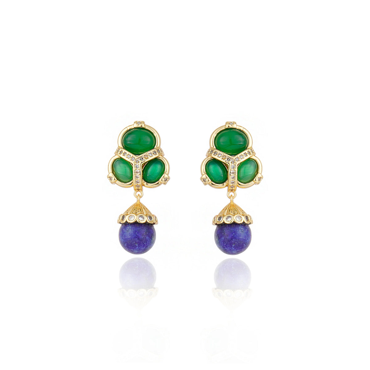 Martins Cabochon Trio Drop Earrings - Green & Blue
