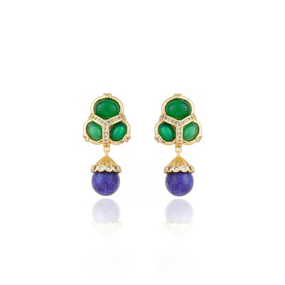Martins Cabochon Trio Drop Earrings - Green & Blue