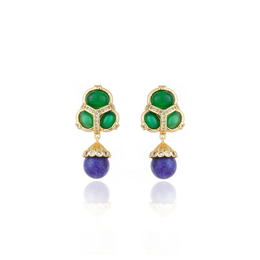 Martins Cabochon Trio Drop Earrings - Green & Blue