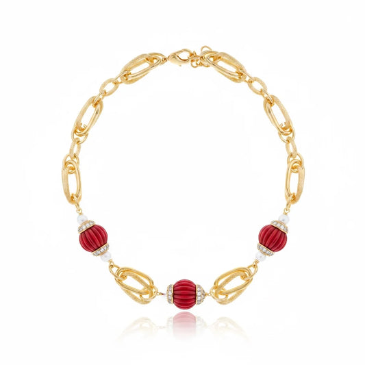 Zina Gold Chain Necklace - Red Coral