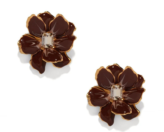 Small Jewel Box Floral Earrings - Chocolate Brown