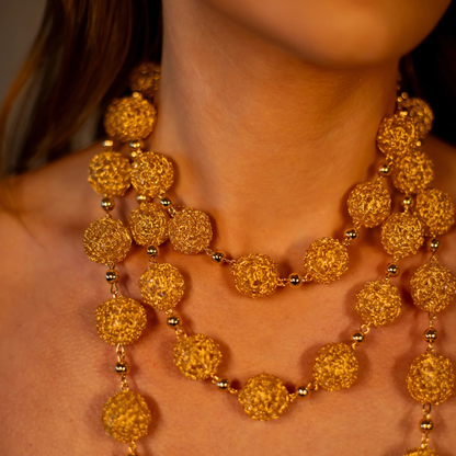 Gold Woven Spheres Maxi Necklace