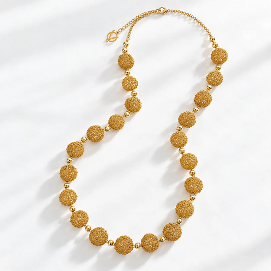 Gold Woven Spheres Maxi Necklace