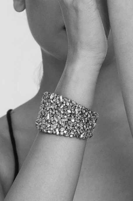 Karen Beaded Crystal Cuff - Gold & Red