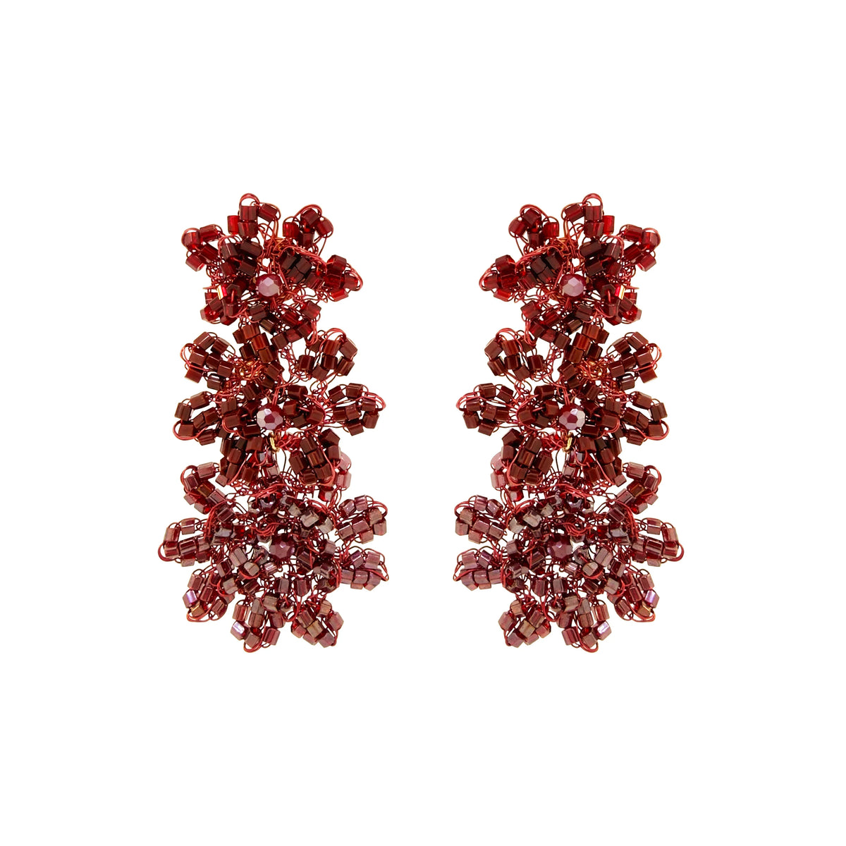 Lily Beaded Cascade Earrings - Burgundy