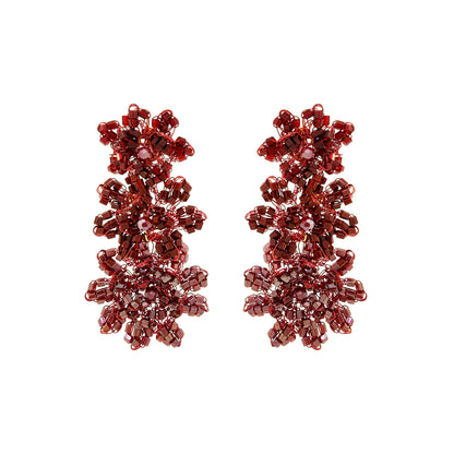 Lily Beaded Cascade Earrings - Burgundy