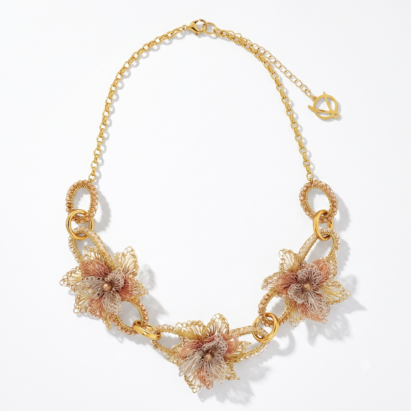 Rose Links Necklace - Gold Trio