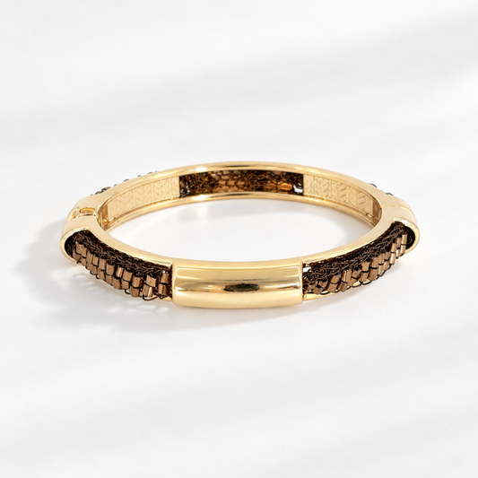 Sepia Beaded Gold Bangle Bracelet