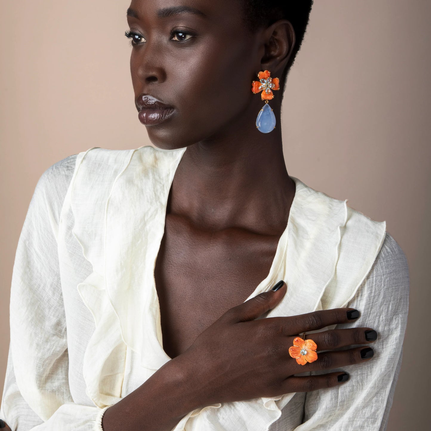 Persephone Floral Cocktail Ring - Orange