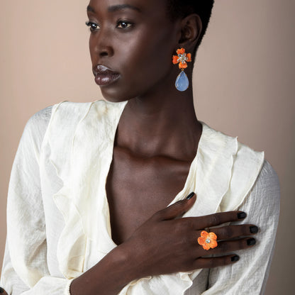 Persephone Floral Cocktail Ring - Orange