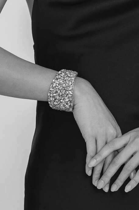 Karen Beaded Crystal Cuff - Gold & Red