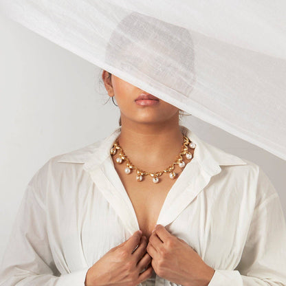 Zooni Gold & Baroque Pearl Necklace. 6 of 7.