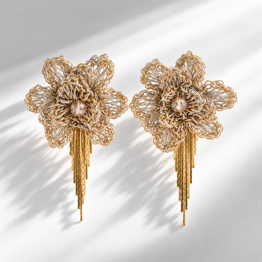 Rose Fringe Earrings - Gold