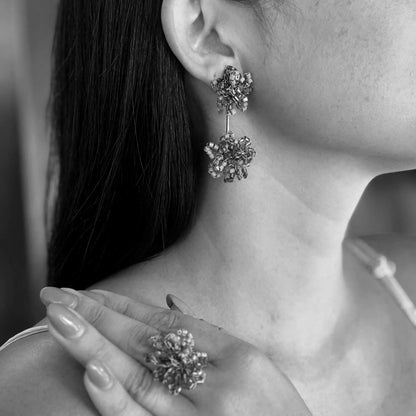 Agatha Beaded Pom-Pom Drop Earrings - Teal