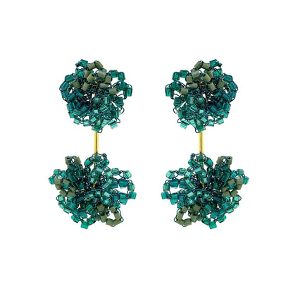 Agatha Beaded Pom-Pom Drop Earrings - Teal