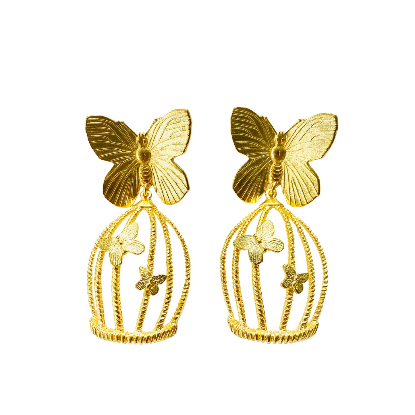 Gold Butterfly Bird Cage Earrings