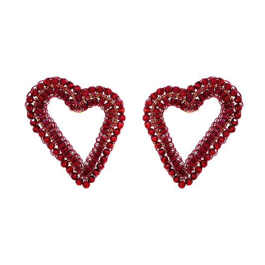 Amour Heart Beaded Earrings - Cherry Red