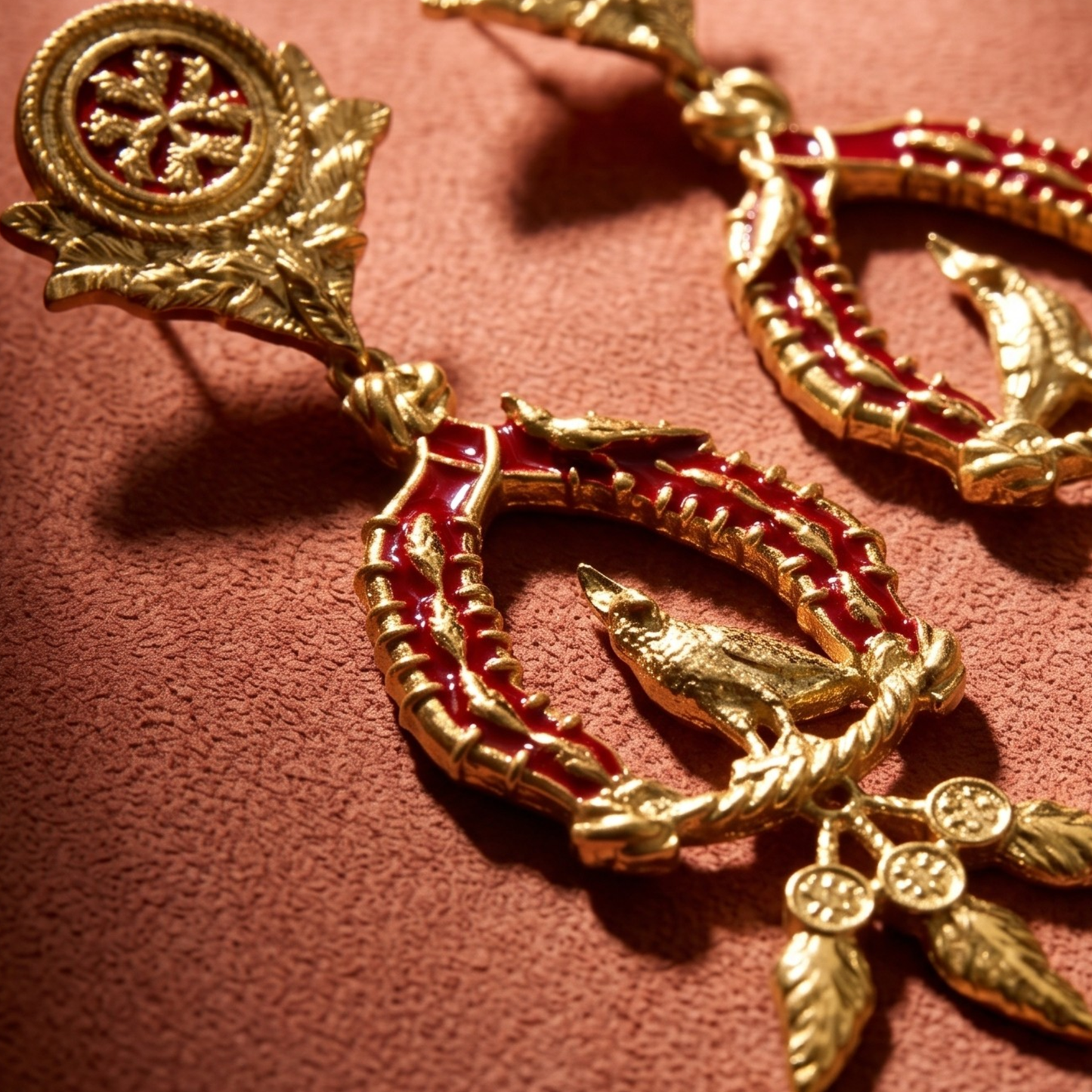 Vigor Drop Earrings - Crimson & Gold