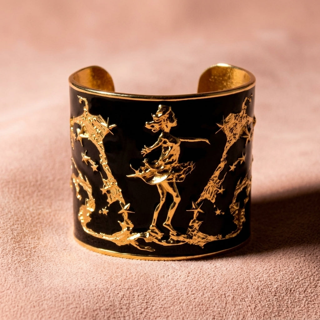She Moves The Stars Cuff Bracelet - Black & Gold
