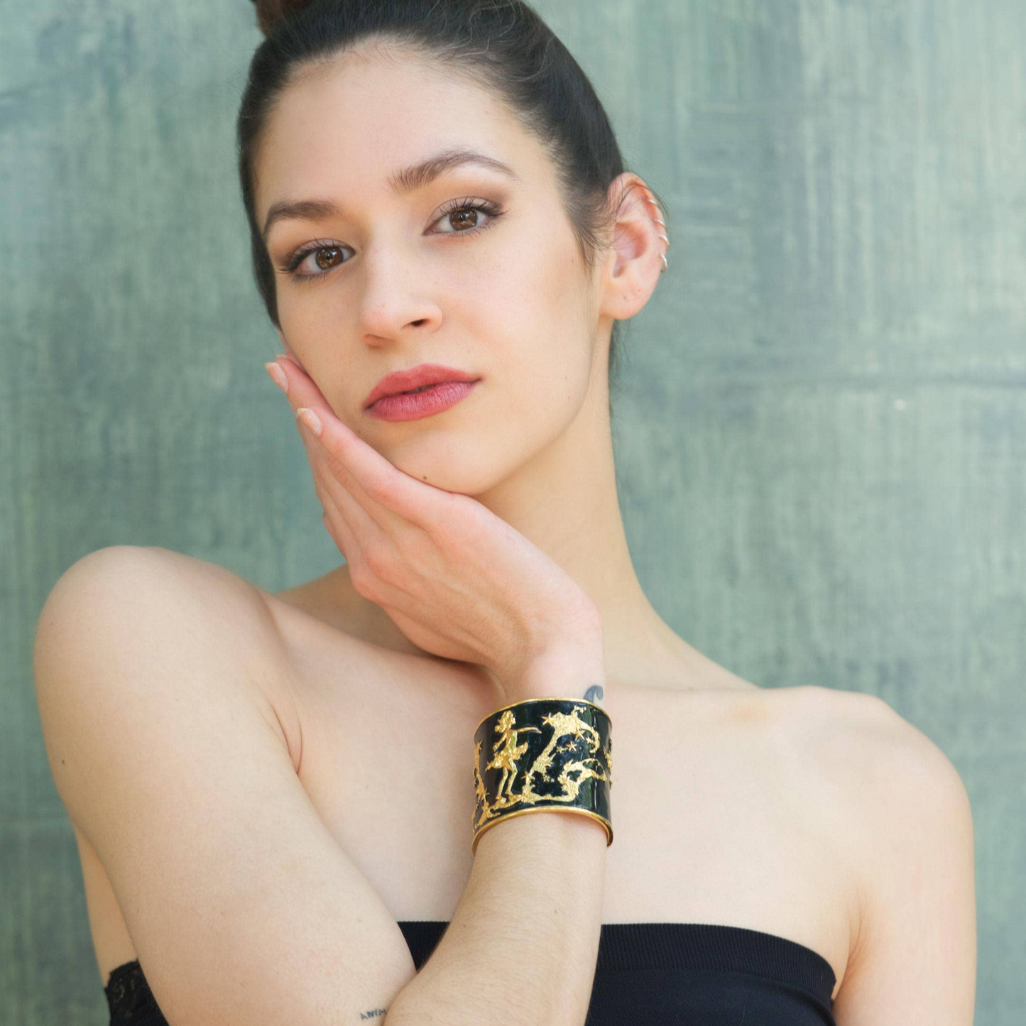 She Moves The Stars Cuff Bracelet - Black & Gold