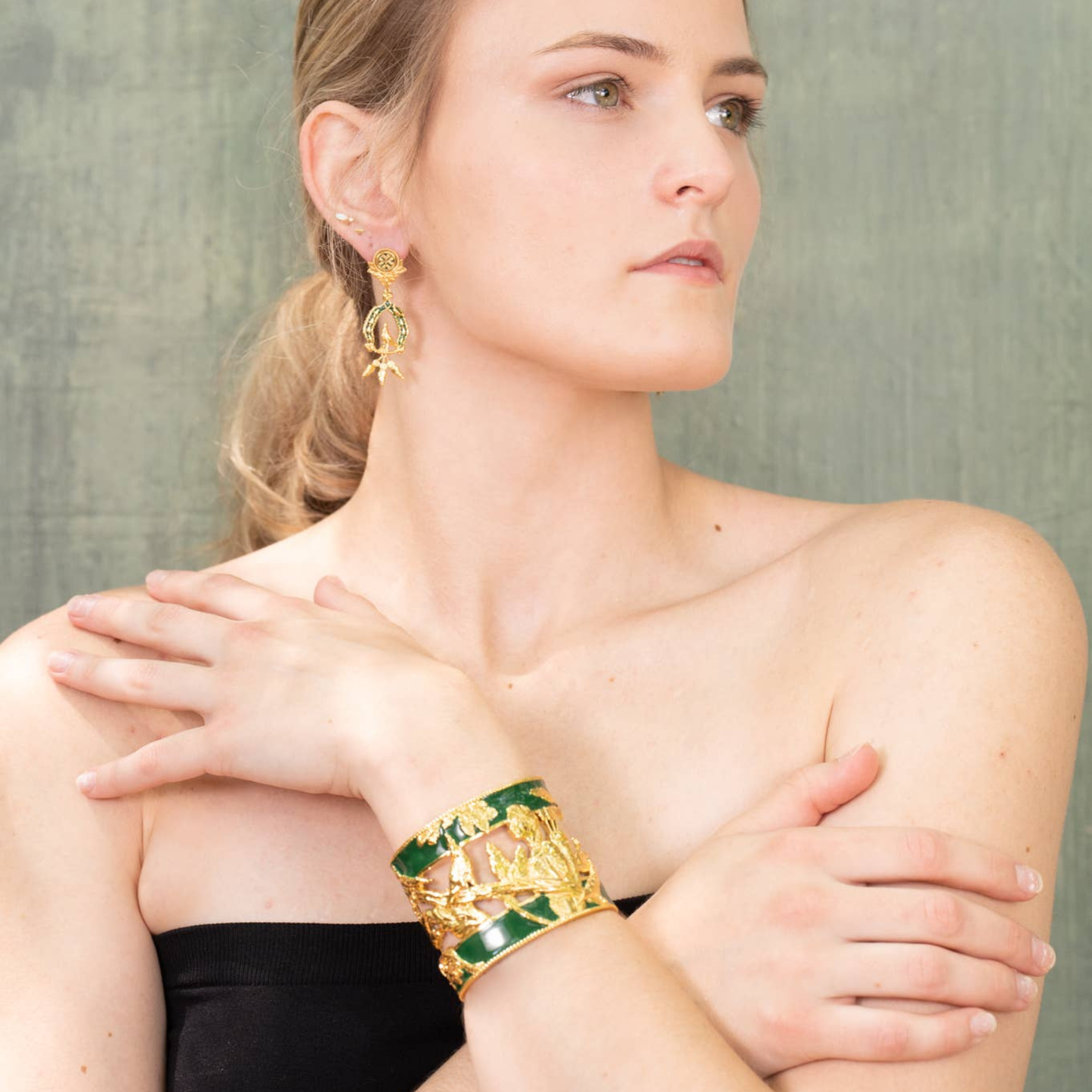 Vigor Cuff Bracelet - Hunter Green & Gold
