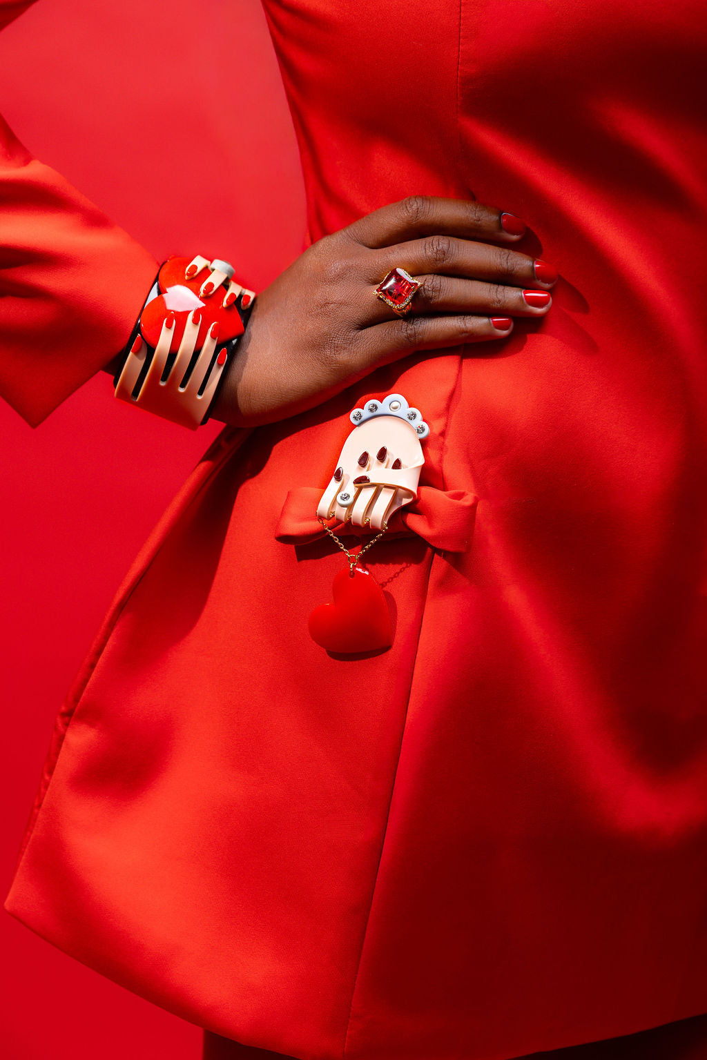 Heart & Hands Acrylic Dangle Brooch