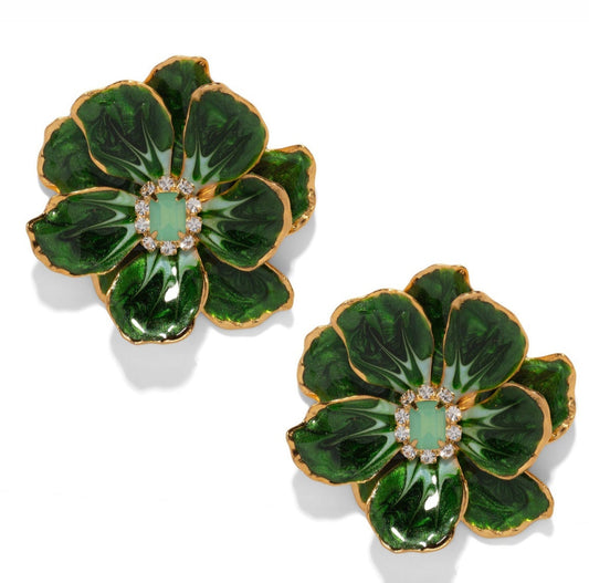 Jewel Box Floral Earrings - Spruce Green