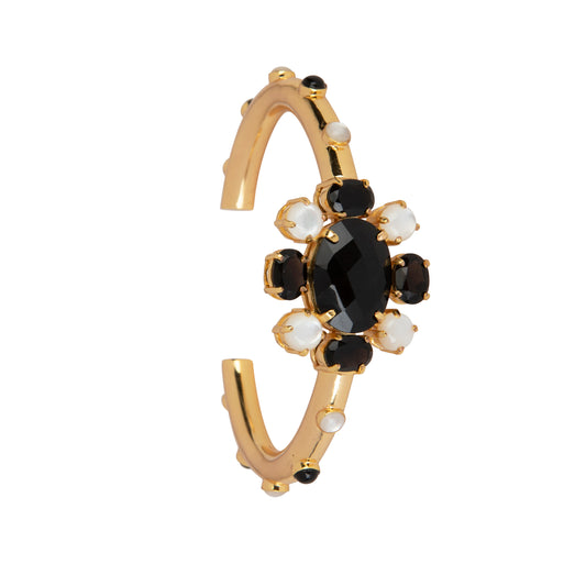 Cleo Floral Burst Cuff Bracelet - Onyx, Mother of Pearl & Gold