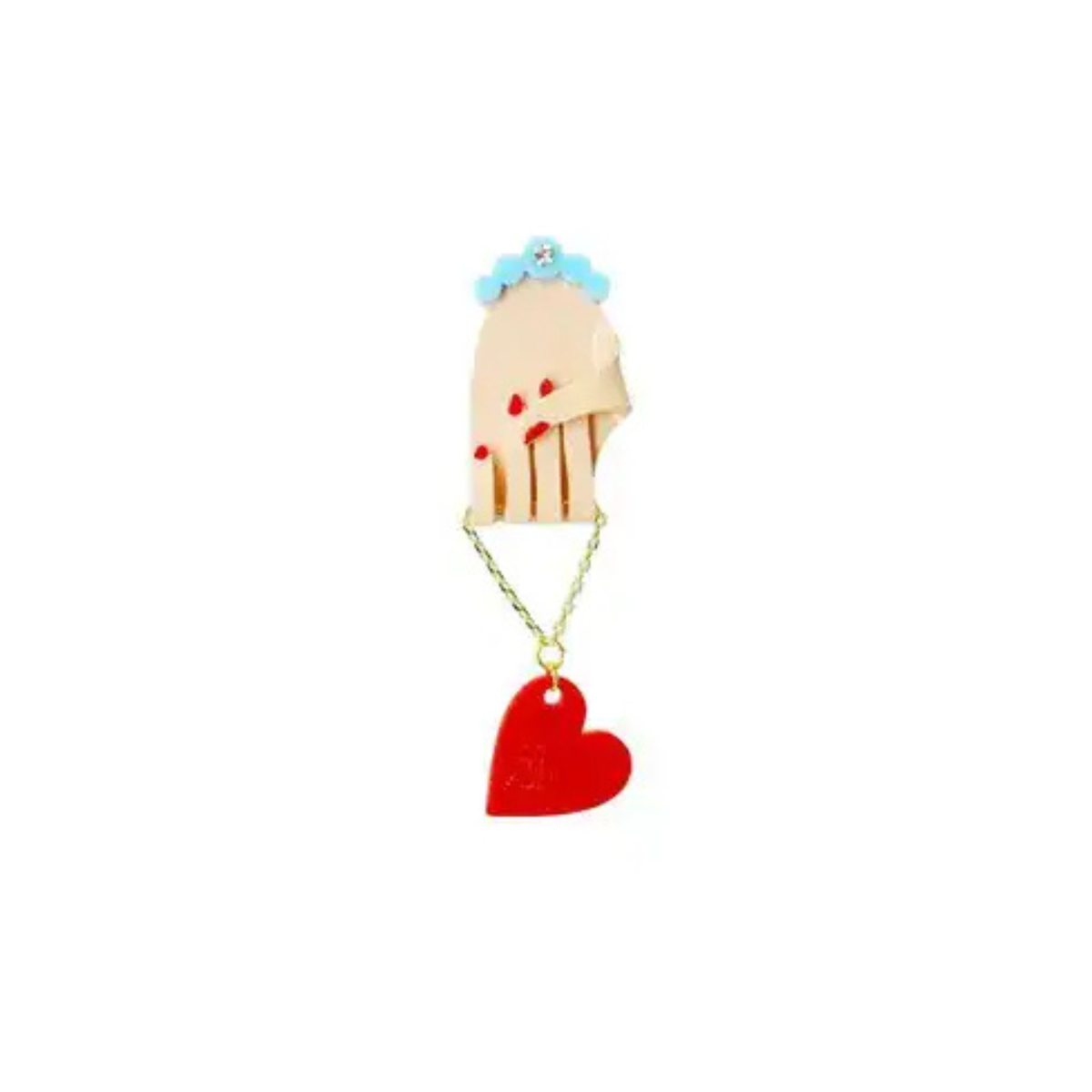 Heart & Hands Dangle Brooch Mini
