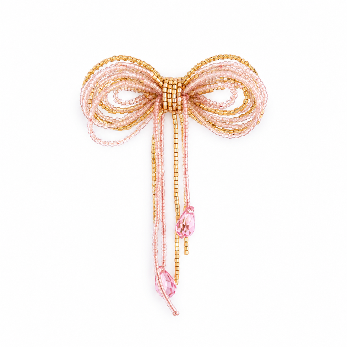 Coquette Beaded Bow Brooch - Pink & Gold