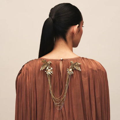 Vayu Double Bird Chain Brooch - Gold
