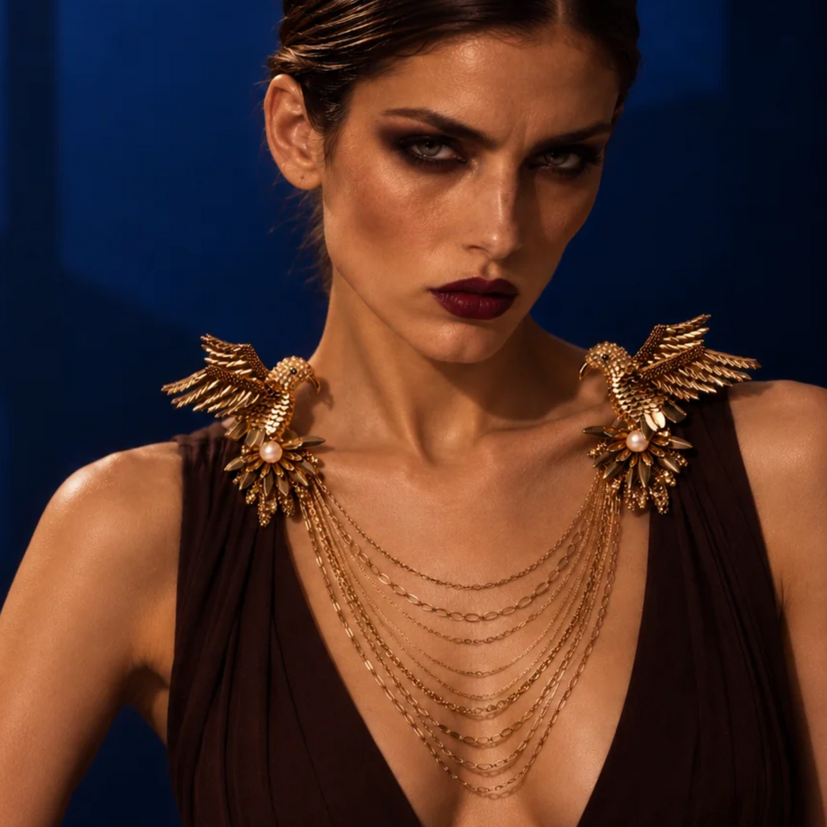 Vayu Double Bird Chain Brooch - Gold