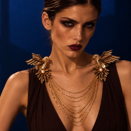 Vayu Double Bird Chain Brooch - Gold