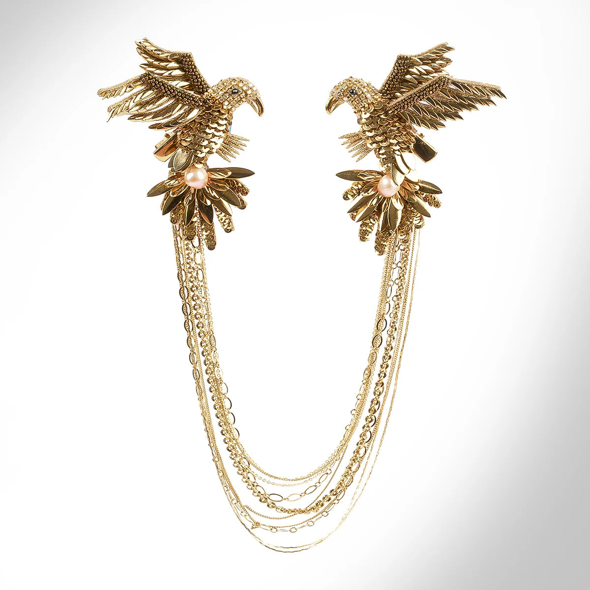 Vayu Double Bird Chain Brooch - Gold