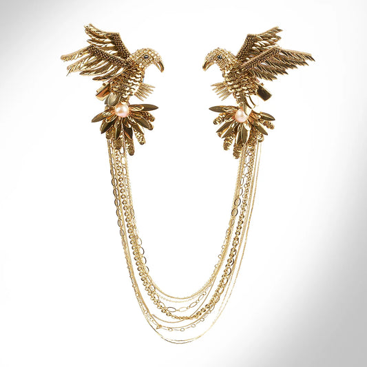 Vayu Double Bird Chain Brooch - Gold