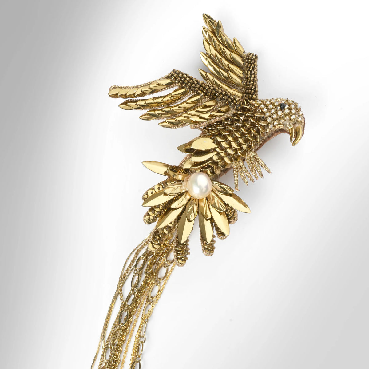 Vayu Double Bird Chain Brooch - Gold