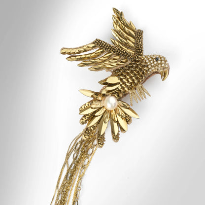 Vayu Double Bird Chain Brooch - Gold