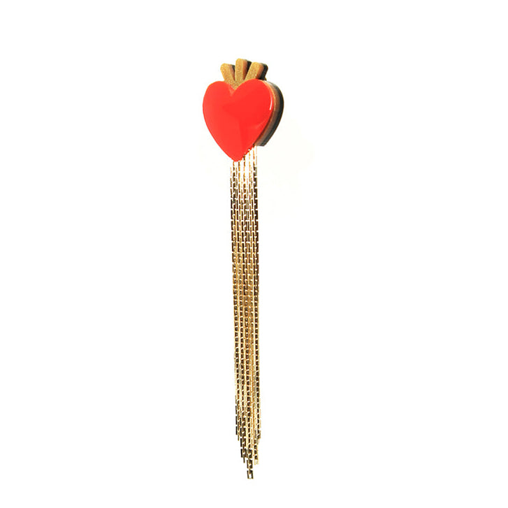 Heart Fringe Earrings - Red