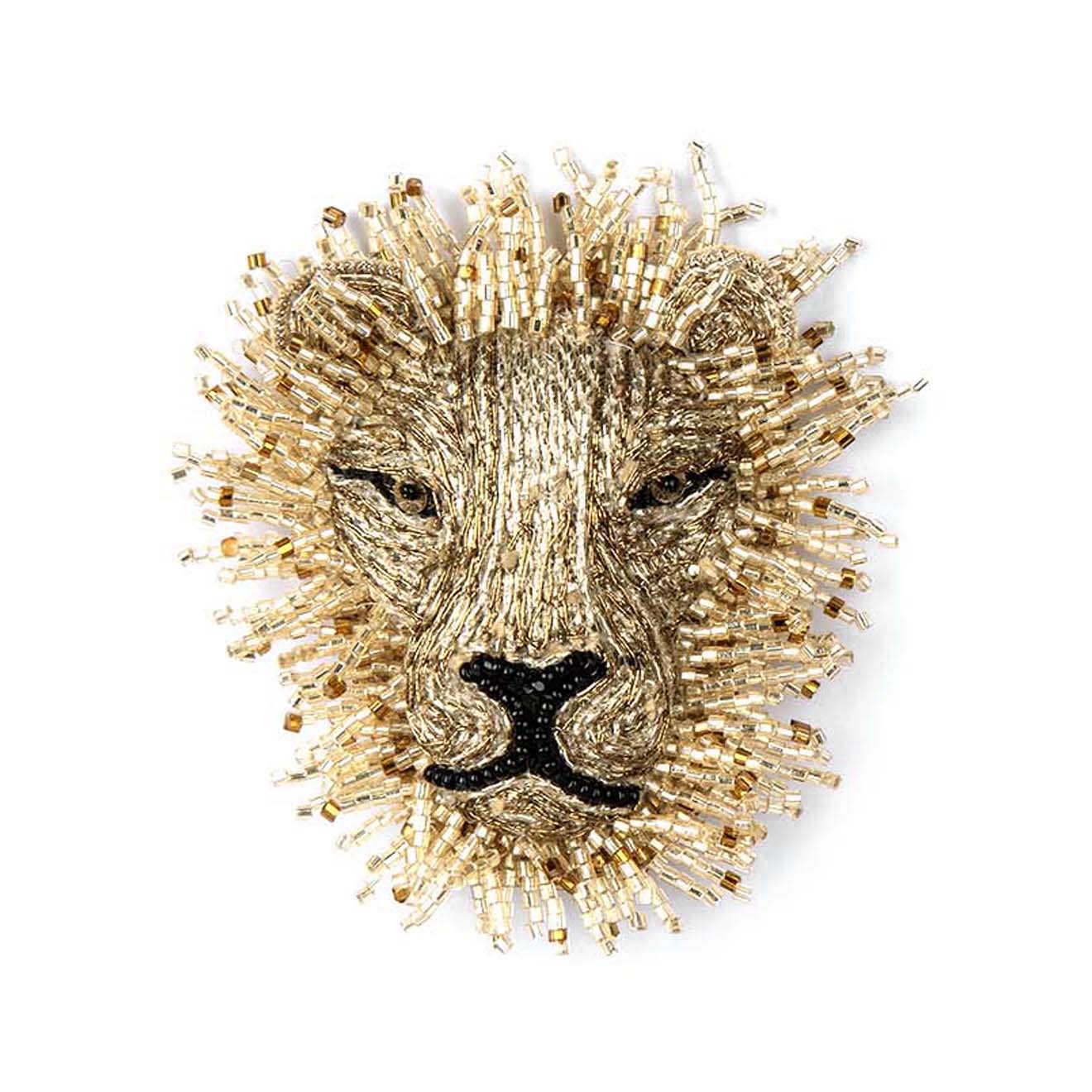 Lion Beaded Brooch - Gold