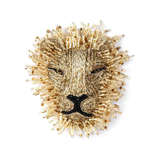 Lion Beaded Brooch - Gold