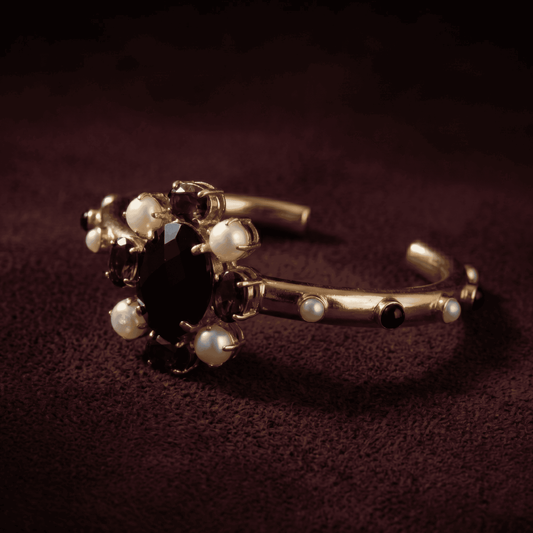 Cleo Floral Burst Cuff Bracelet - Onyx, Mother of Pearl & Gold