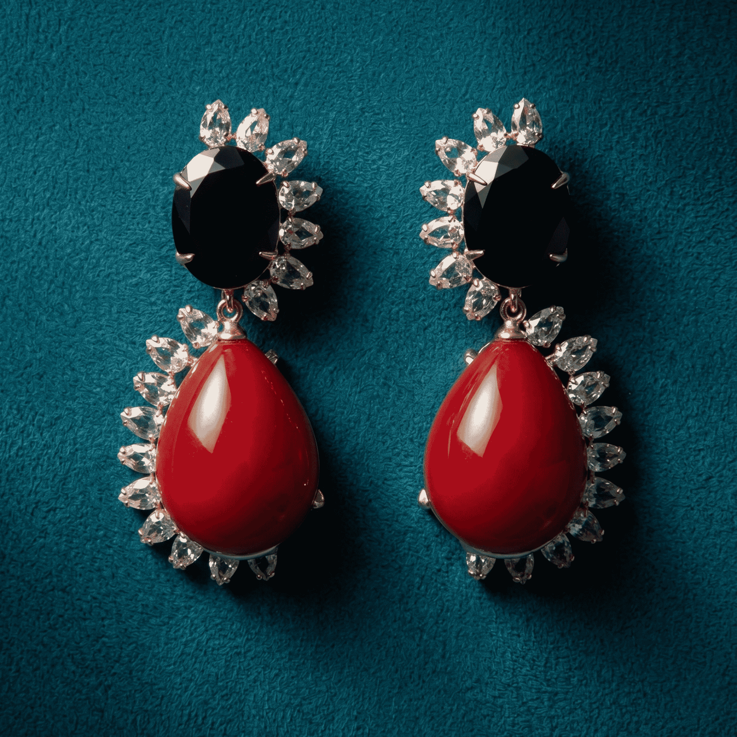 Krista Drop Earrings - Red Agate & Onyx