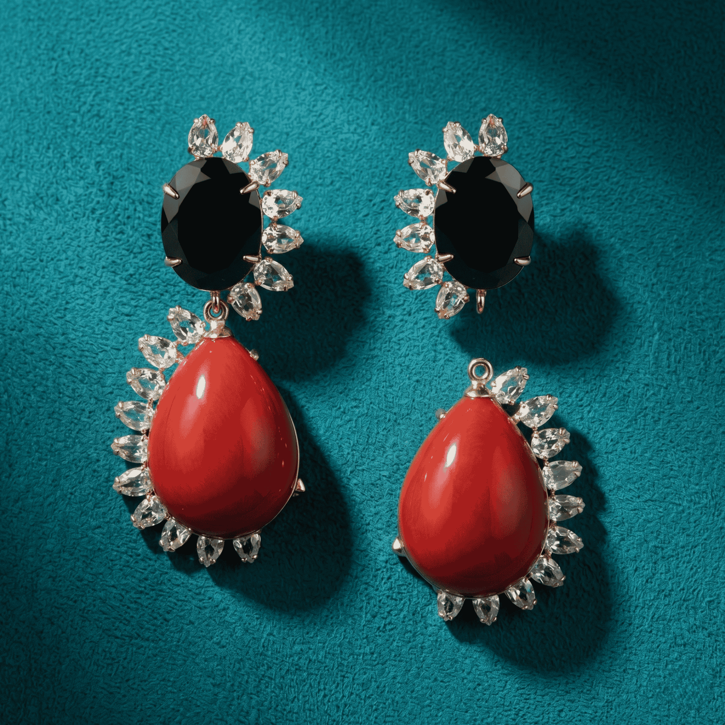 Krista Drop Earrings - Red Agate & Onyx