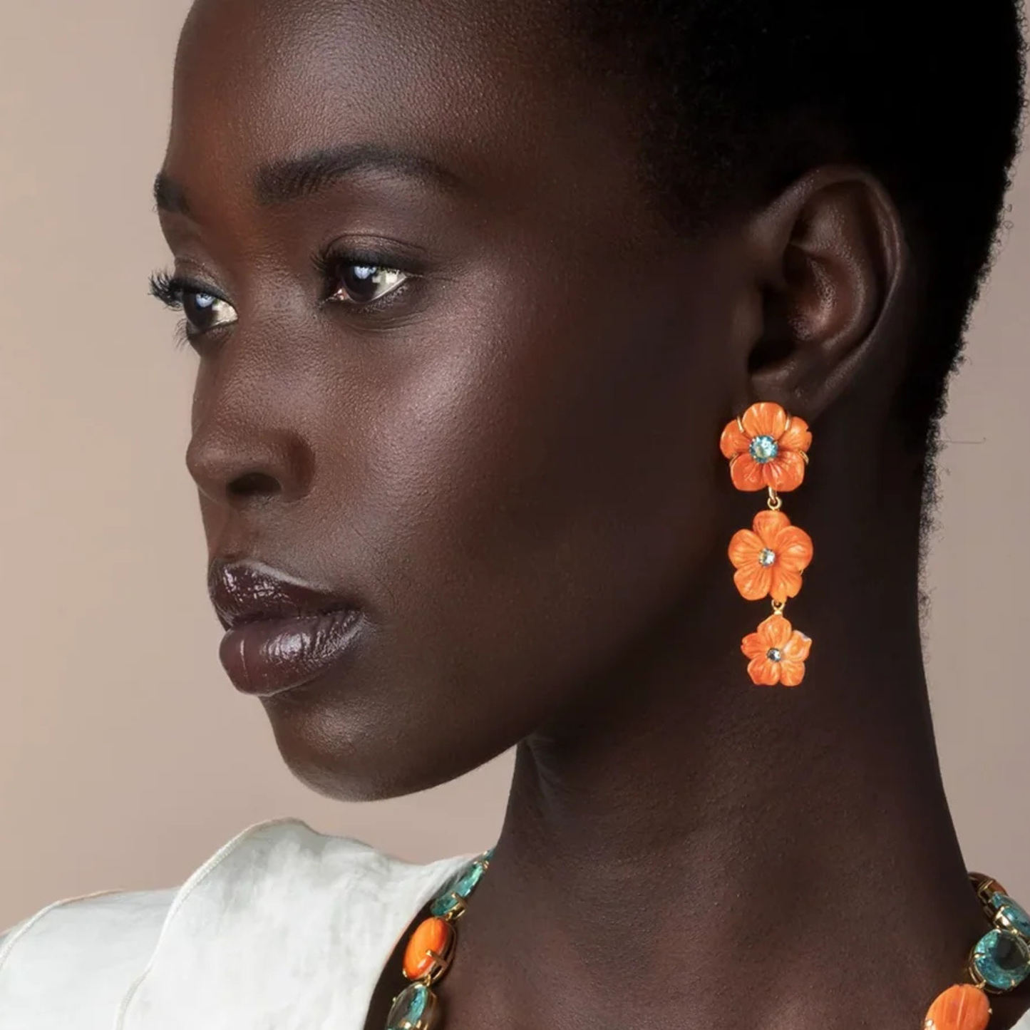 Persephone Floral Cascade Earrings - Orange
