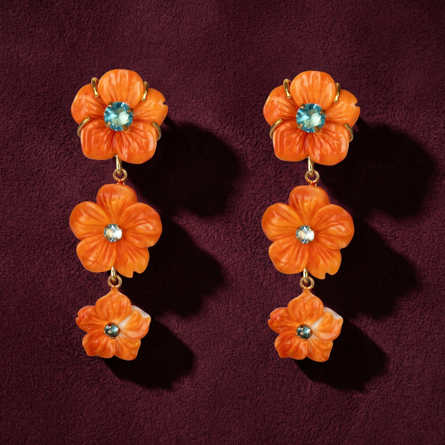 Persephone Floral Cascade Earrings - Orange