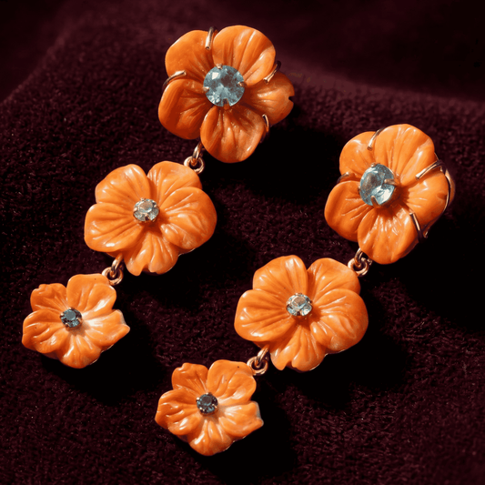 Persephone Floral Cascade Earrings - Orange