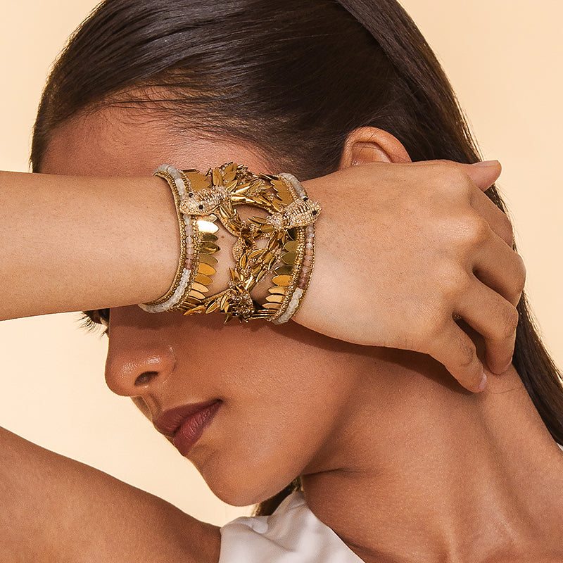 Serpent Beaded Cuff Bracelet - Gold & Blush