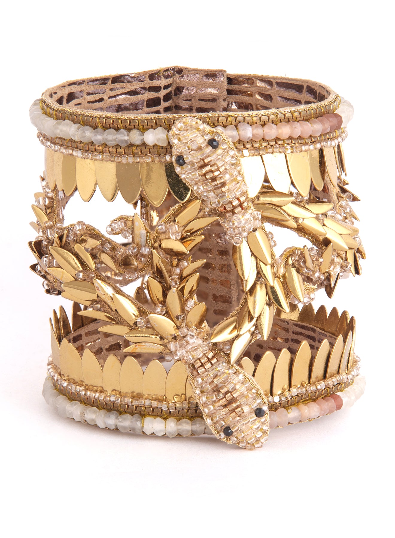 Serpent Beaded Cuff Bracelet - Gold & Blush