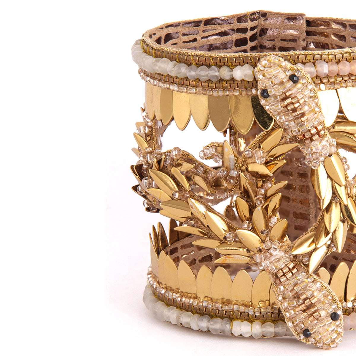 Serpent Beaded Cuff Bracelet - Gold & Blush